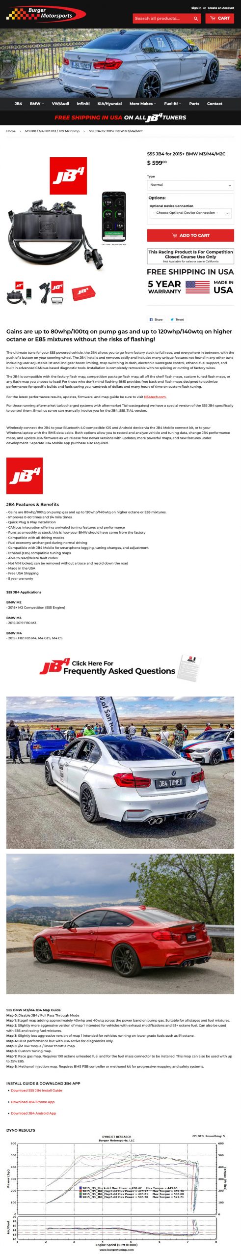 Burger Motorsports storefront page