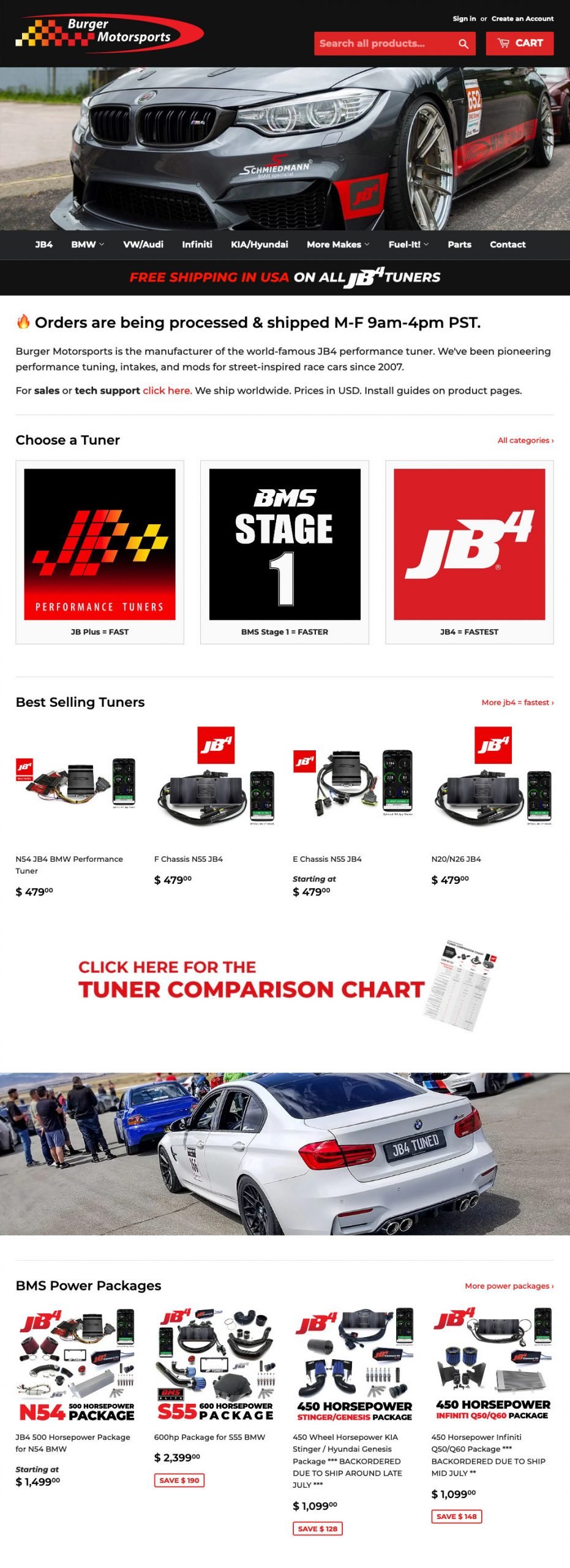 Burger Motorsports storefront on laptop