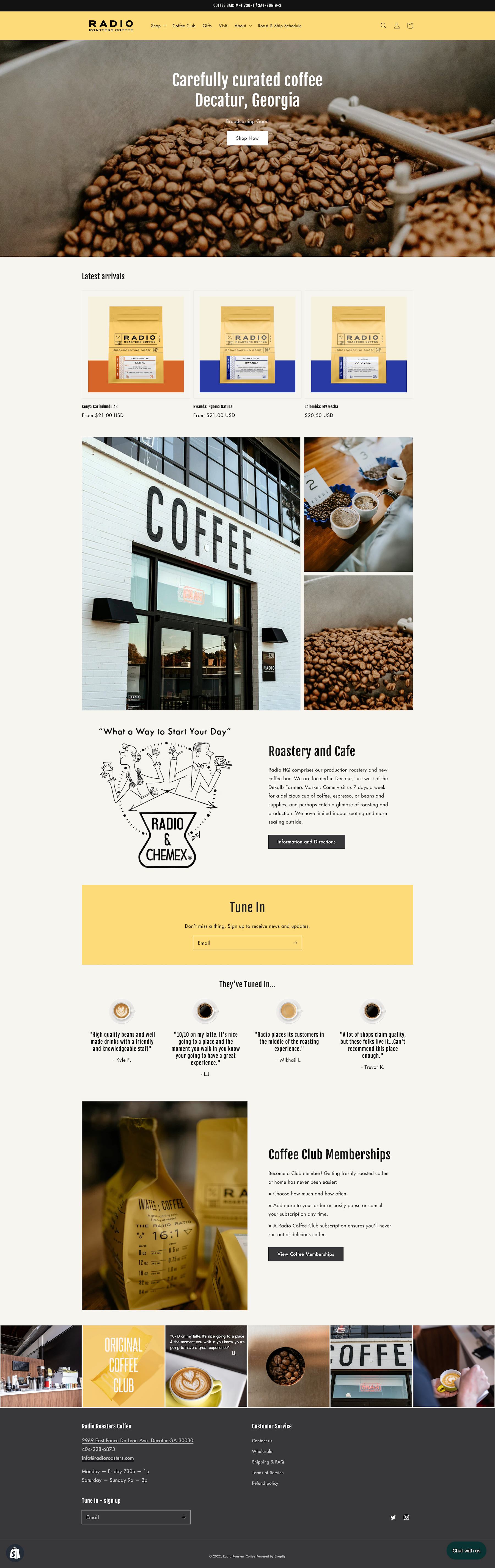 Radio Roasters Coffee Shopify store